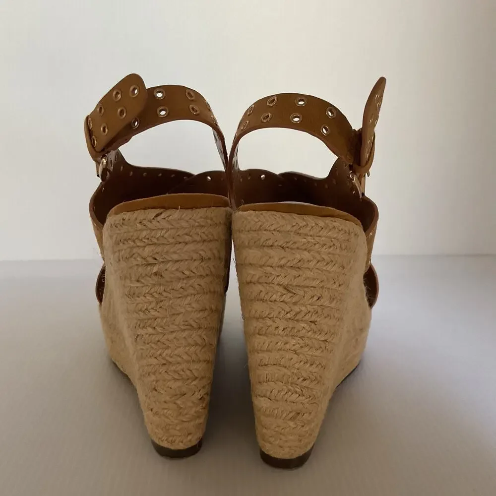 Report Wedge Sandals  Caden Espadrille Studded Tan Platform Peep Toe Boxed Sz 7